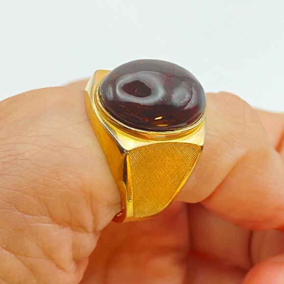 Vintage C&C Signed Baltic Amber 1/20 10K Gold Filled Bold Chunky Ring-Sz 11 1/4" - Picture 1 of 9